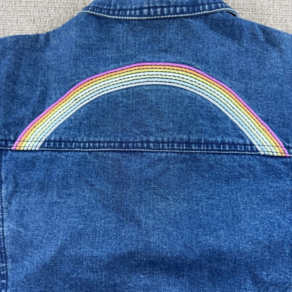 Vintage I Love Jesus Embroidered Denim Jacket Blue Pink Snaps Butterfly Sun - Picture 15 of 16